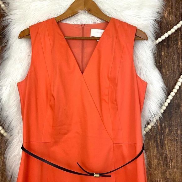 BOSS by Hugo Boss | Coral Pink Shift Dress w/ Belt - Picture 2 of 6